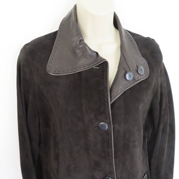 Calzaiuoli Womens 42 Italy Black Genuine Leather Reversible Button Jacket Coat - Picture 2 of 11